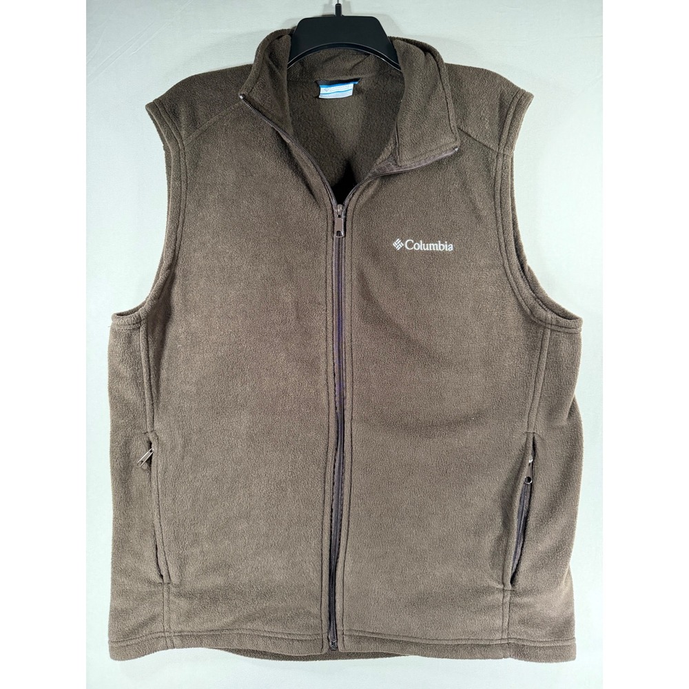 Columbia Mens Brown Fleece Full Zip Vest Mock Neck Pockets Size Large L